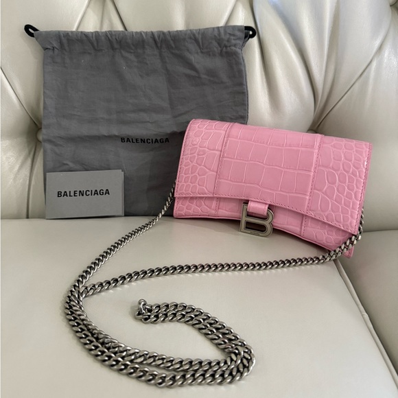 NWT Balenciaga Hourglass Croc- Embossed Wallet On Chain - Picture 4 of 6